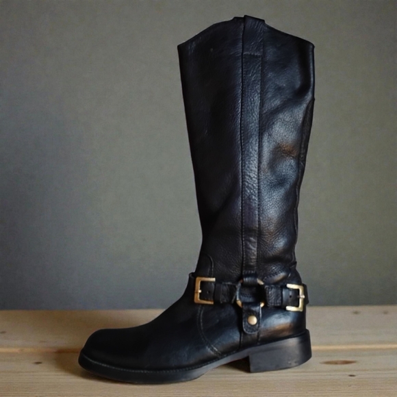 Miz Mooz Shoes - MIZ MOOZ - Women's Black Genuine Leather Buckle Knee High Riding Boots Size 8